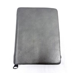 Franklin Covey Planner Metallic Pewter Pebbled Leather 7 Ring Zip Organizer‎
